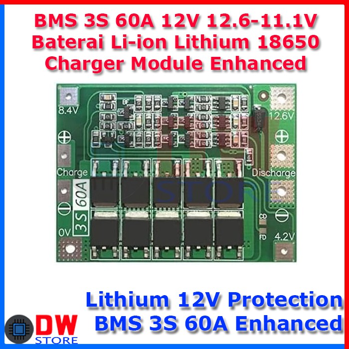 BMS 3S 60A 12V 11.1V 12.6V Baterai Li-ion Lithium 18650 Charger Module