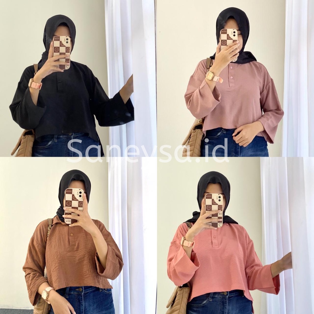 Violin Top - Crinkle Hanin Crop Top  - Kemeja Crinkle Oversize - Kemeja Wanita Lengan Panjang - Outer Crop Crinkle - Atasan Wanita