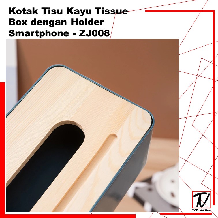 Kotak Tisu Kayu / Box Tissue Dengan Holder Smartphone