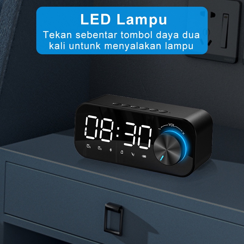 ColorCoral Lampu Speaker Bluetooth Portable Bass Jam Alarm Clock LED Display Spiker Bluetooth Musik Box Bluetooth
