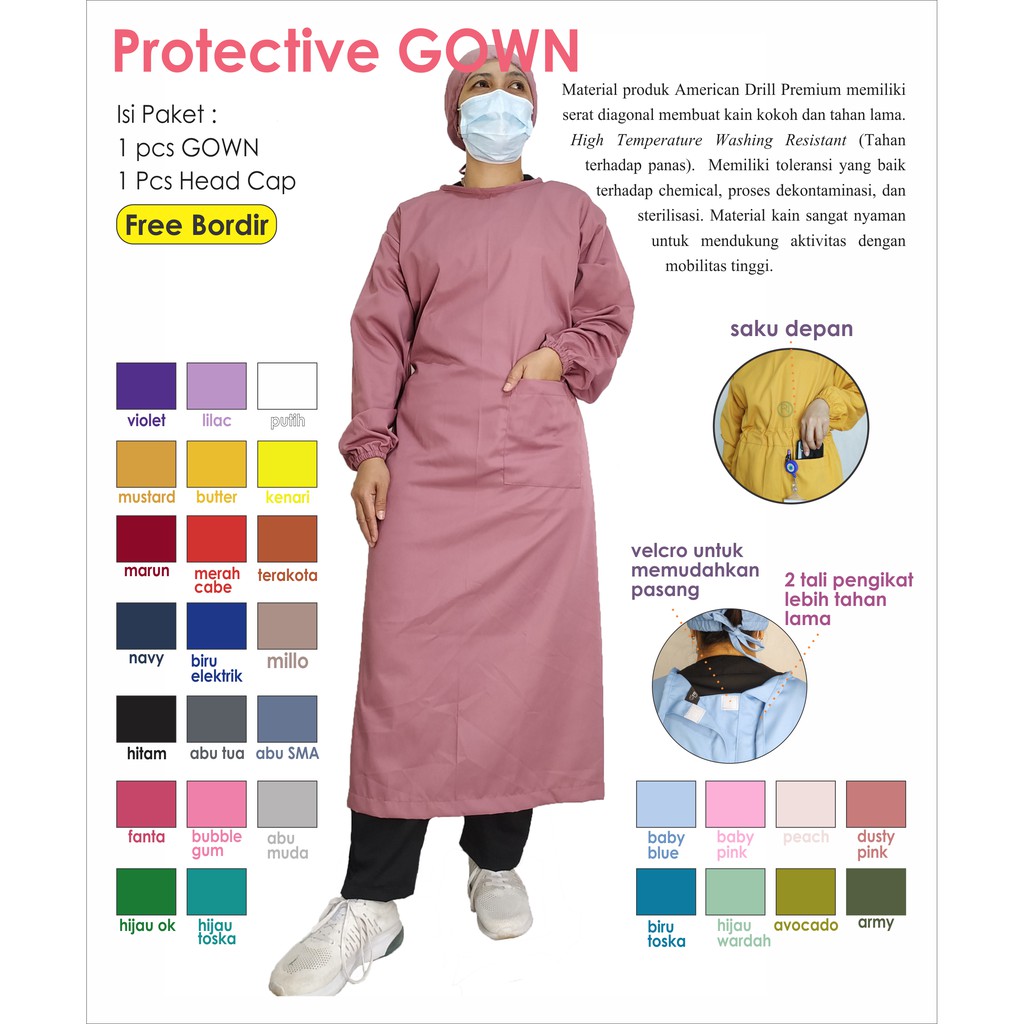GOWN Free Bordir/APD/JUBAH OK/JUBAH OPERASI