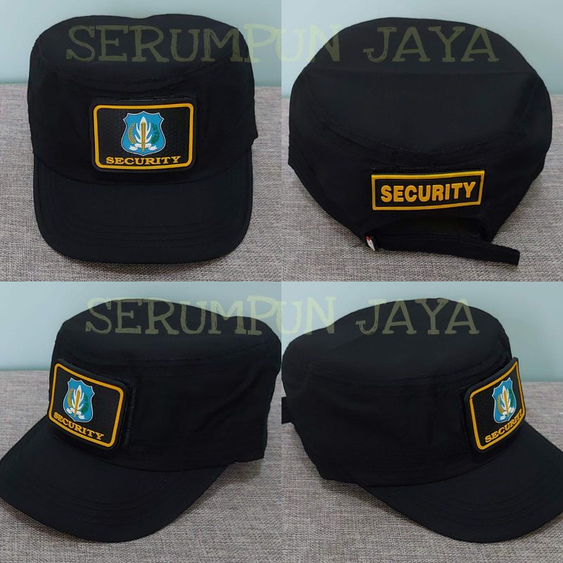 TOPI KOMANDO SECURITY LOGO BIRU - TOPI KOMANDO SECURITY LOGO BIRU VELCRO HITAM 2 PATCH