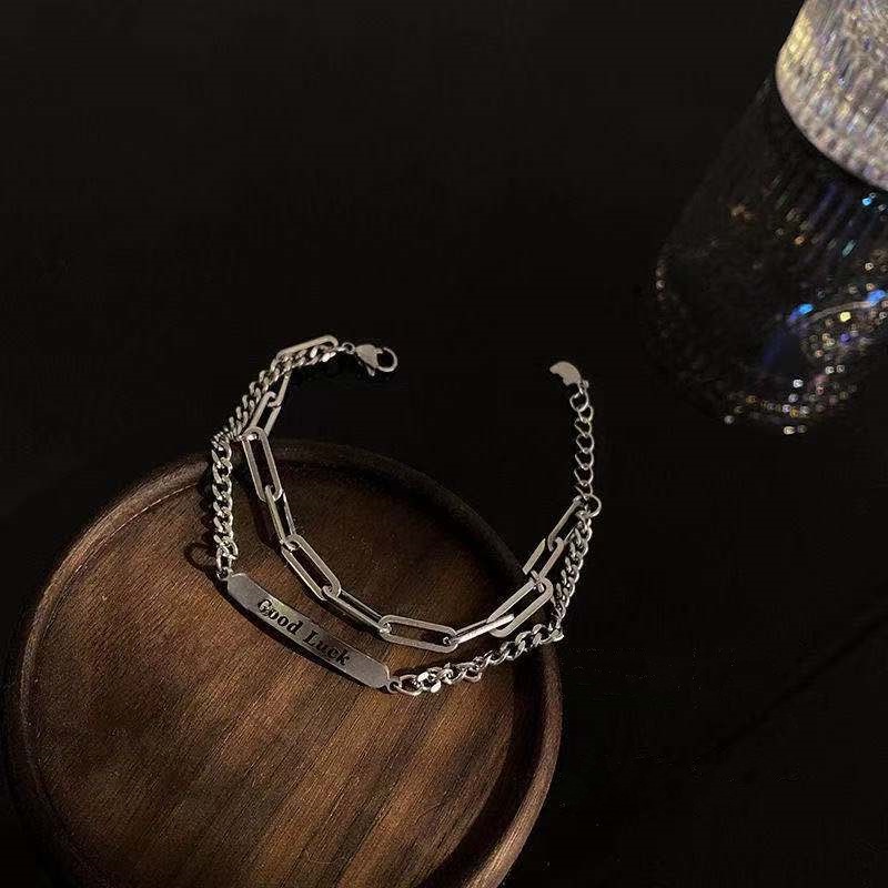 Gelang Model Lapis Ganda Bahan titanium steel Gaya Korea