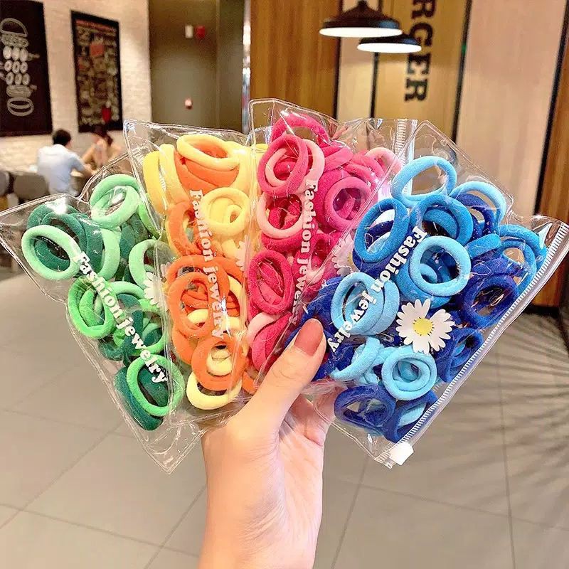 50 pcs karet Rambut warna - warni polos import