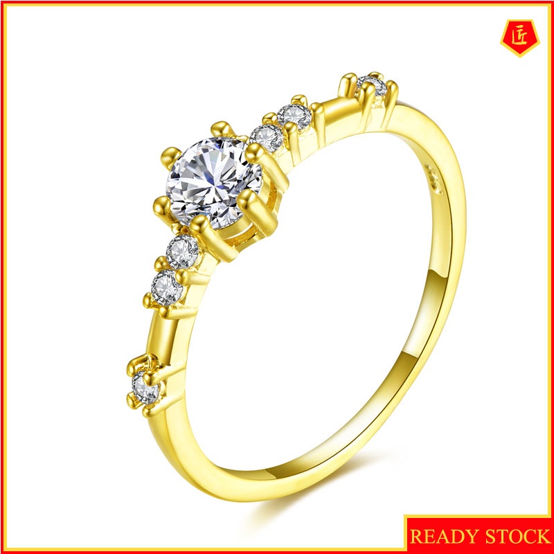 [Ready Stock]Refined Personalized 925 Silver 14K Gold Diamond Ring