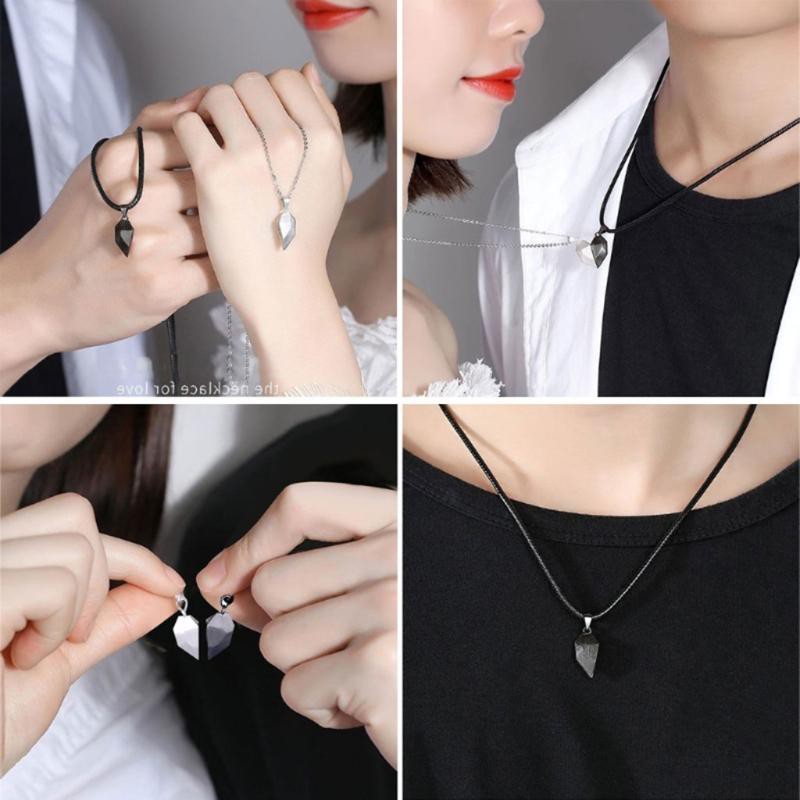 Glitter 2Pcs Lover Heart Pendant Magnetic Distance Faceted Heart Pendant Friendship  Wishing Stone Puzzle Pendant Jewelry Making Faceted Heart Pendant