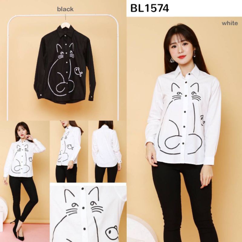 BL1574 Kitty Caricature Casual Shirt