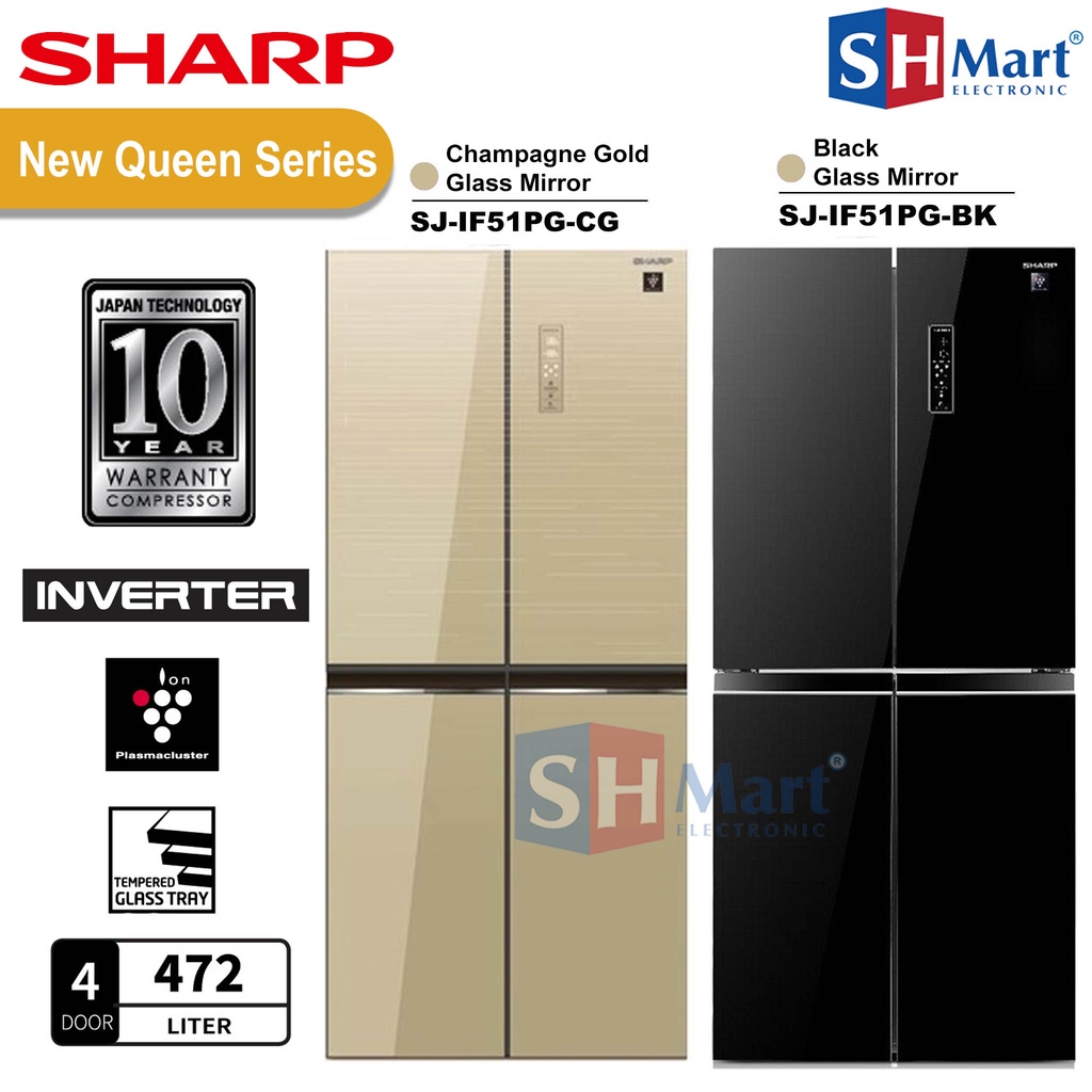 KULKAS SHARP SIDE BY SIDE 4 PINTU SJ-IF51PGBK SJ-IF51PG-CG KAPASITAS 472 LITER INVERTER PLASMACLUSTER GARANSI RESMI (MEDAN)