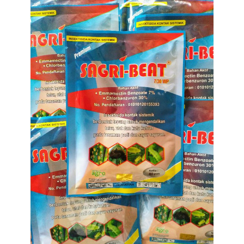 SAGRI BEAT Sagribeat 7/30WP 80gram. Racun kontak sistemik telur, ulat grayak, kaper dan kutu-kutuan
