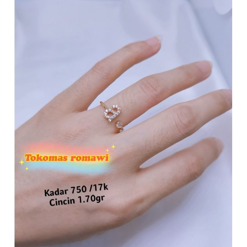 Cincin huruf A emas asli kadar 750 /17k - 1.7gr