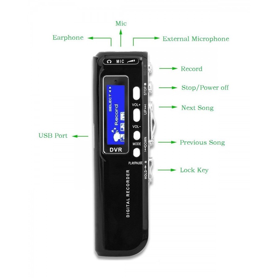 DAR01 - PRO 8GB 650Hr USB Digital Audio Voice Recorder MP3 Player