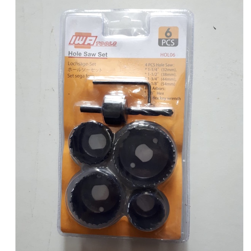 Hole Saw Set IWA 6 Pcs Holesaw Kayu PVC Hidroponik Set 6Pcs Gergaji Lubang