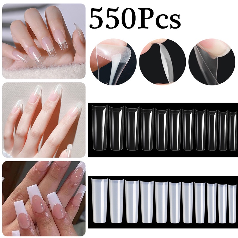 550pcs Kuku Palsu Transparan Bentuk Melengkung Bahan ABS Ultra Tipis Untuk Manicure