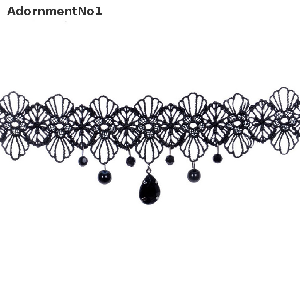 (AdornmentNo1) Kalung Choker Lace Hitam Pendan Bunga Gaya Gotik Retro