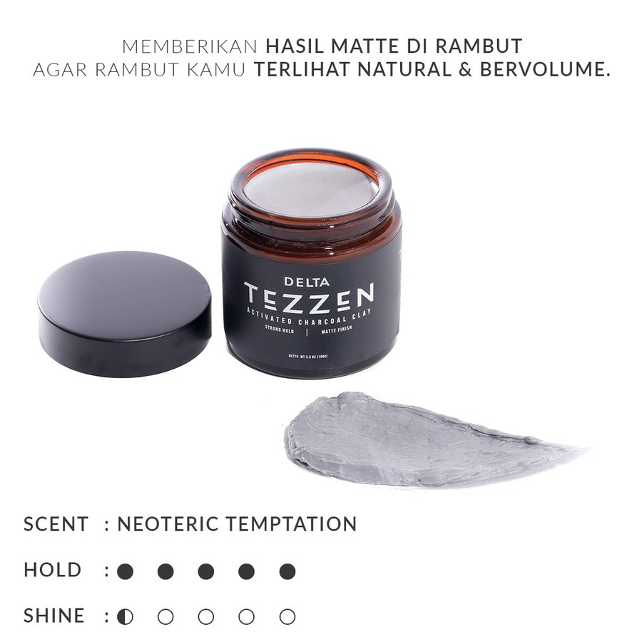 Tezzen Delta Activated Charcoal Clay Matte Finish Strong Hold BPOM Free Sisir