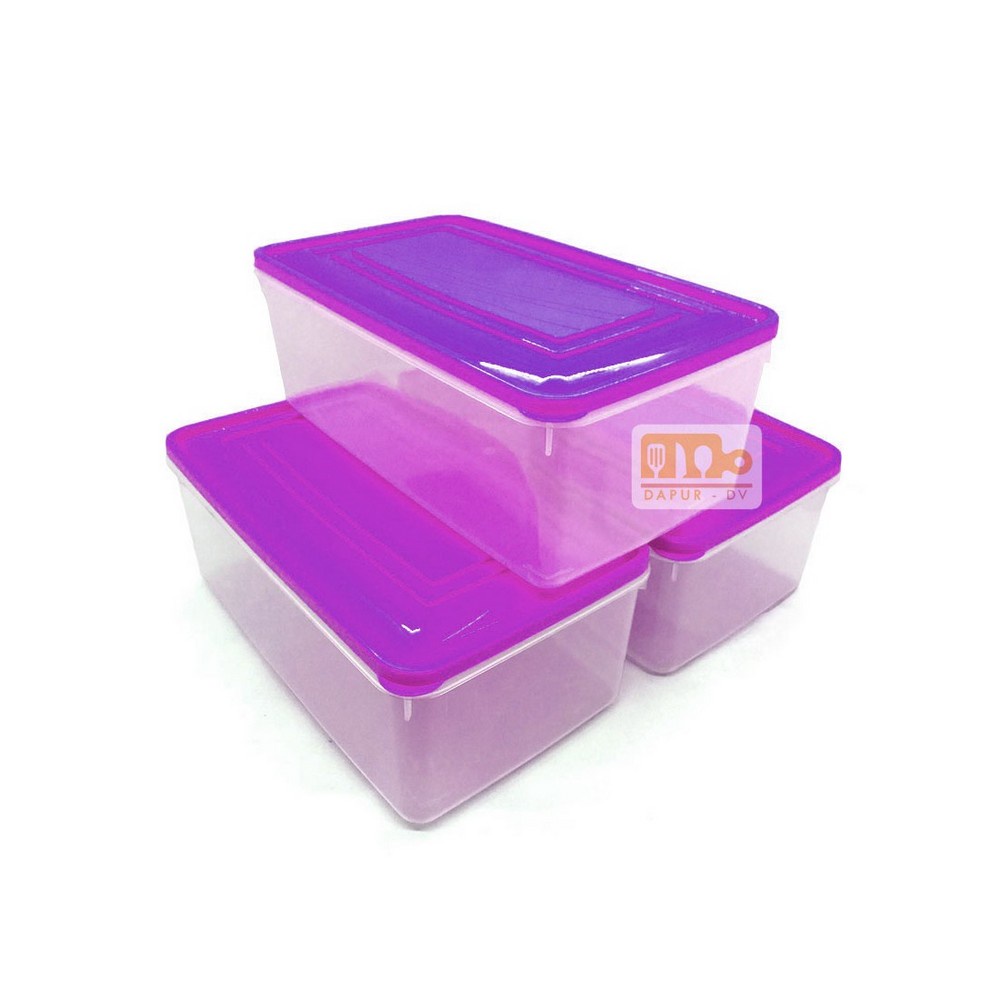 Kotak Kontainer Makanan Kulkas / Wadah Makanan Ukuran 1100 ml + Tutup Warna - Isi 3 pcs