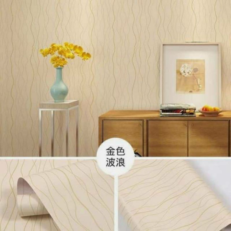 Wallpaper Sticker Dinding Cream Salur Mewah Dekorasi Dinding Rumah