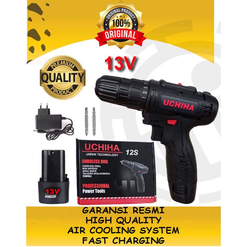 Promo Bor Battery Uchiha 13Vf. Cordless 25 Torsi Untuk Tembok, Kayu dan Besi. Asli Original