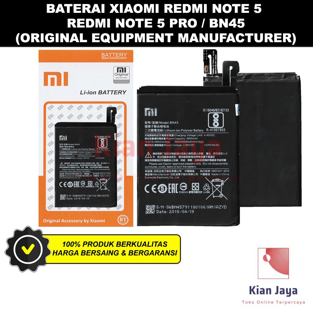 Baterai Hp XiaoMi Redmi Note 5 Pro BN45 Original OEM Batrai Batre Battery BN 45