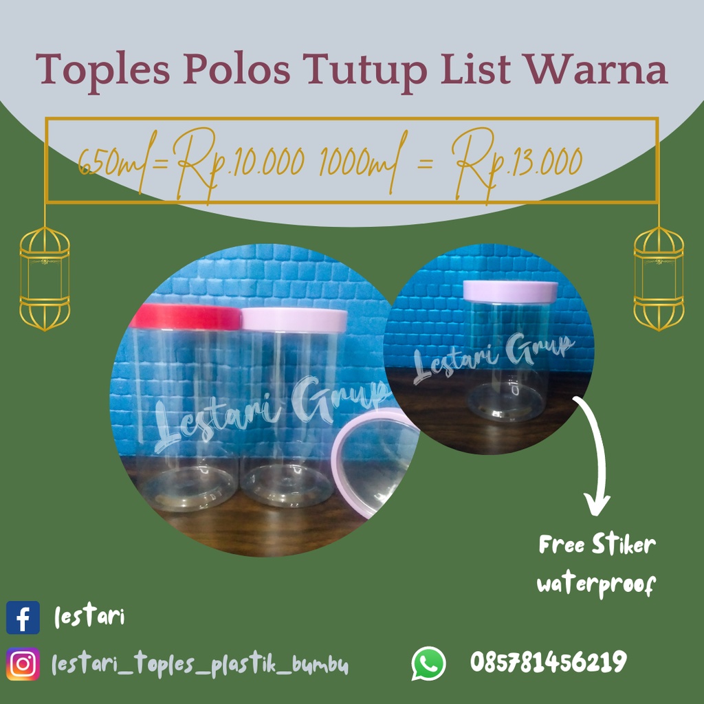Toples Tutup Ulir 650 ml / 1000 ml / Toples Kue Kering