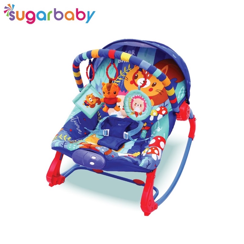 SUGAR BABY Premium Rocker 10 in 1 - SUGAR BABY Bouncer bayi-Blue Woden