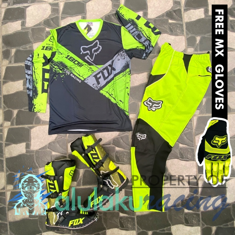 Jersey, Celana, Sarung Tangan &amp; Sepatu Fullprint with Protectors Fullset MX Trail Motocross - Paket Bundling FOCTFG160404-F44