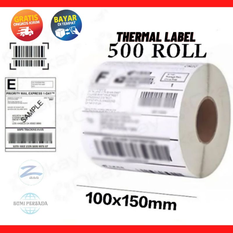 Kertas Thermal Label Stiker Printer Resi Barcode  100 x 150 Size A6 500 Pcs Label Stiker Receipt Thermal