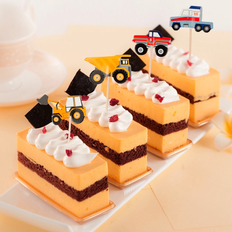 24pcs / Set Topper Kue Bentuk Traktor Excavator Untuk Pesta Ulang Tahun Anak