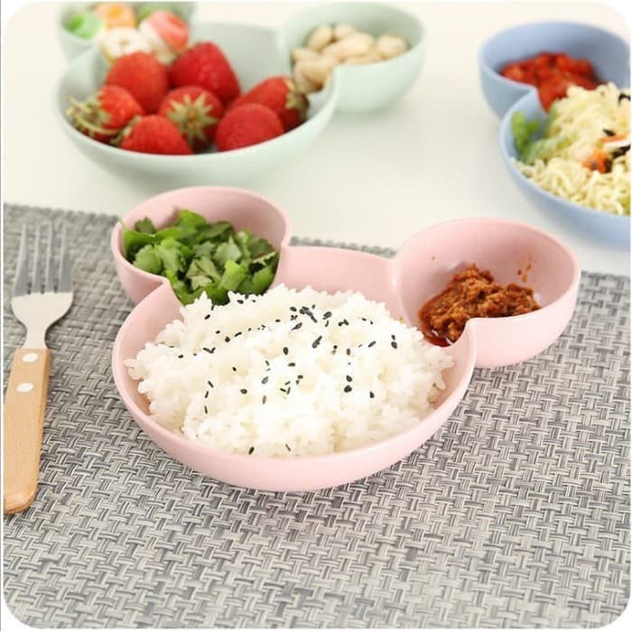 Piring Mangkok Mickey Tempat Makan Anak Set nasi lauk buah sayur bento - Cream