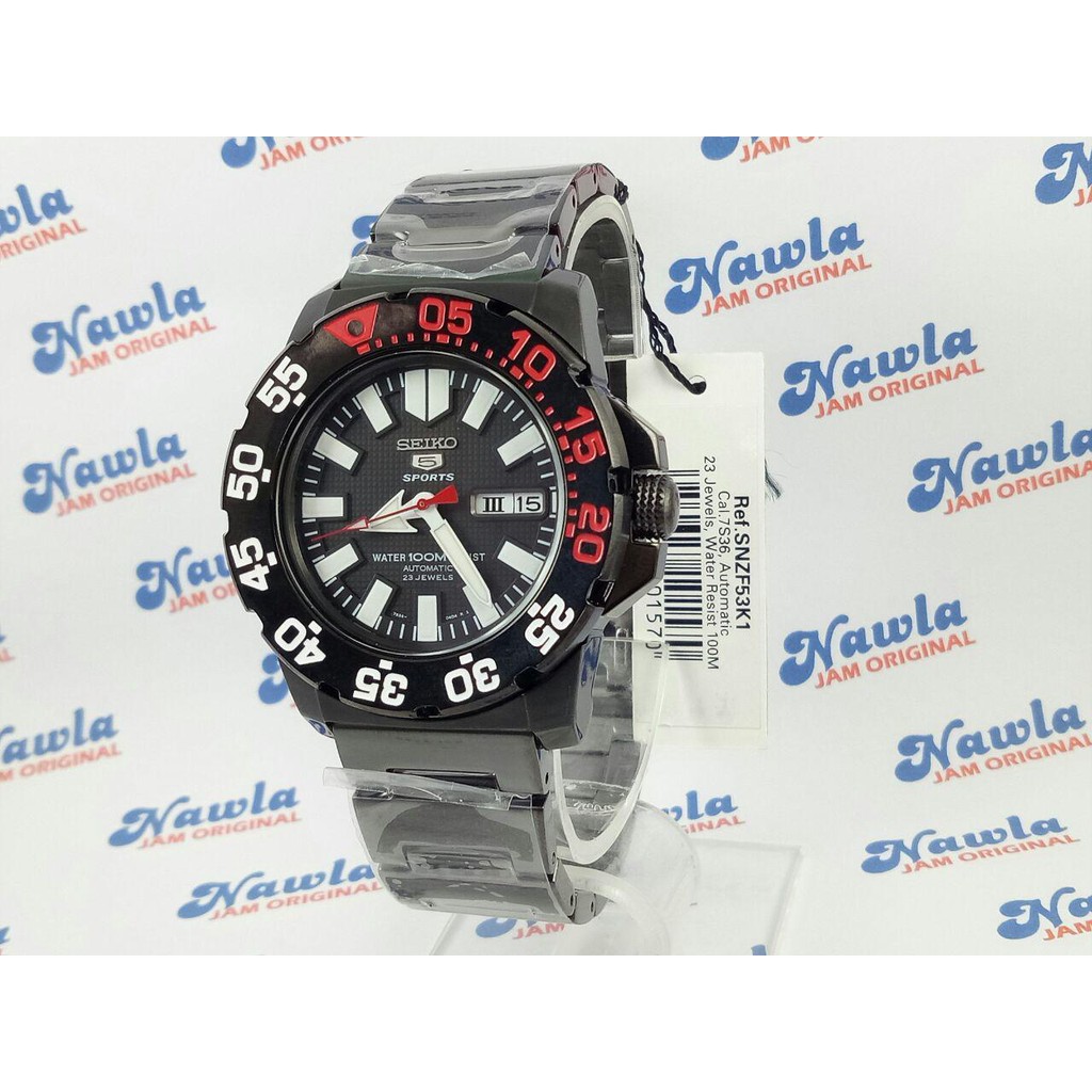 Seiko 5 Sports SNZF53K1 Automatic Black Monster 100M | Jam Pria SNZF53