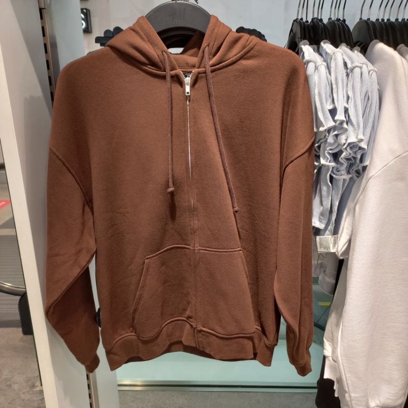 Hoodie Zipper Brown/Coklat H&M Original