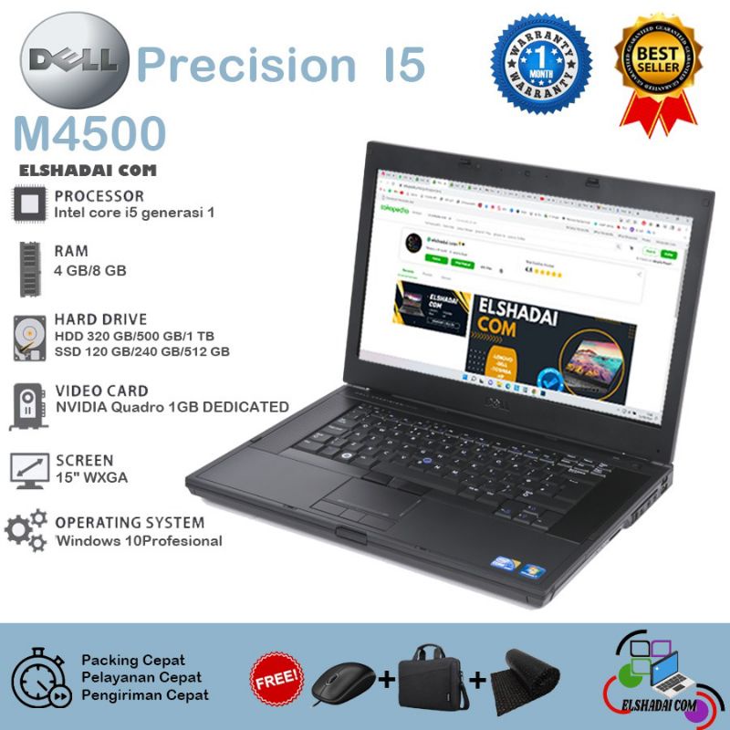 Dell PRECISION M4500 core i5 nvidia 1gb  resolusi 1920x1080  mulus