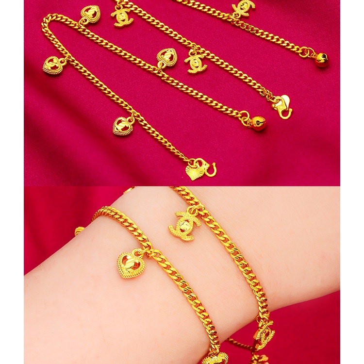 Gelang Desain Bunga Love Chanel Bahan Emas Plated 24K Gaya Bangkok Untuk Wanita