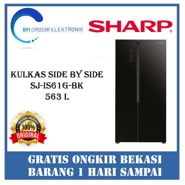 sharp sj-is61g-bk kulkas (side by side)