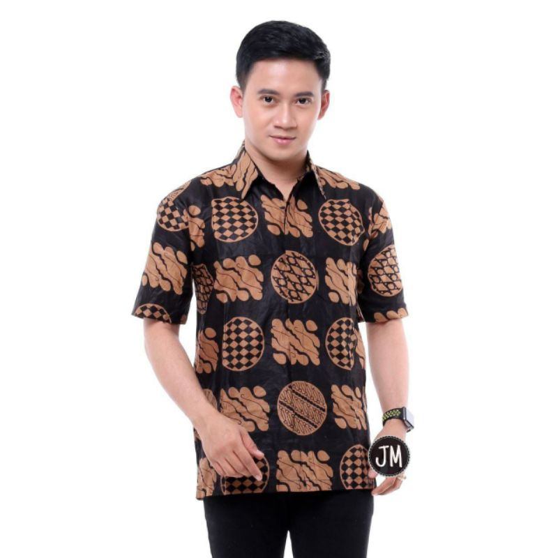 BSWART Batik HRB026 kenongo Hem Pendek anjani biru Pekalongan M L XL XXL Batik Pria MURAH Modern Grosir