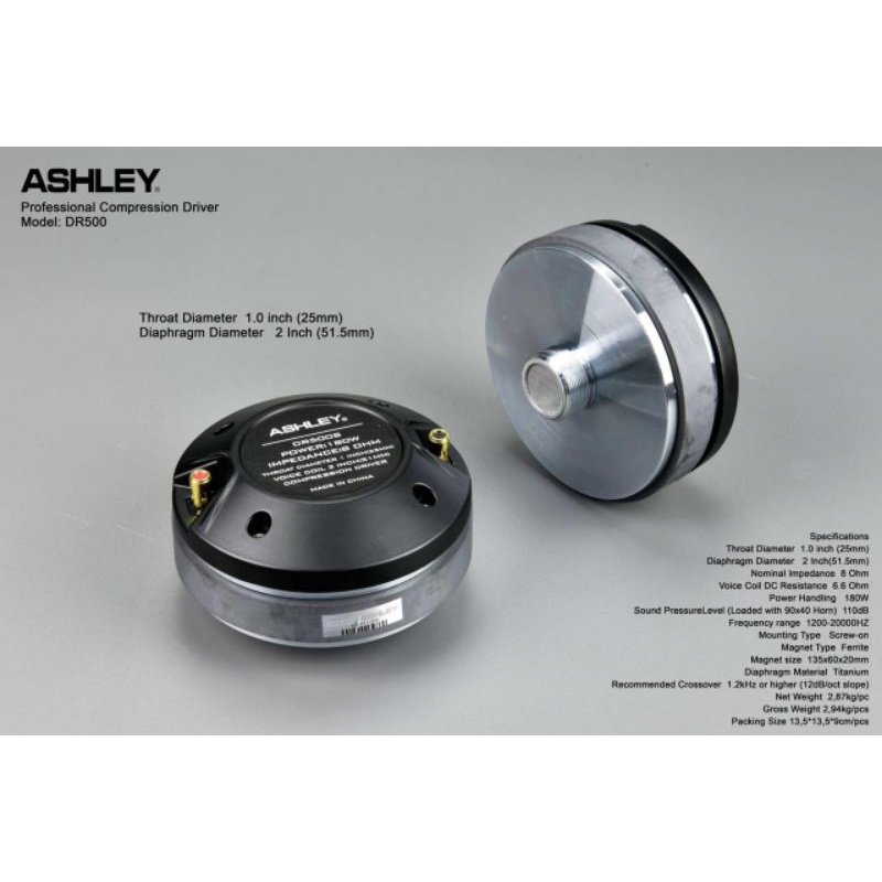 ASHLEY COMPONENT DRIVER DR 500s DR500S TWEETER SPEAKER