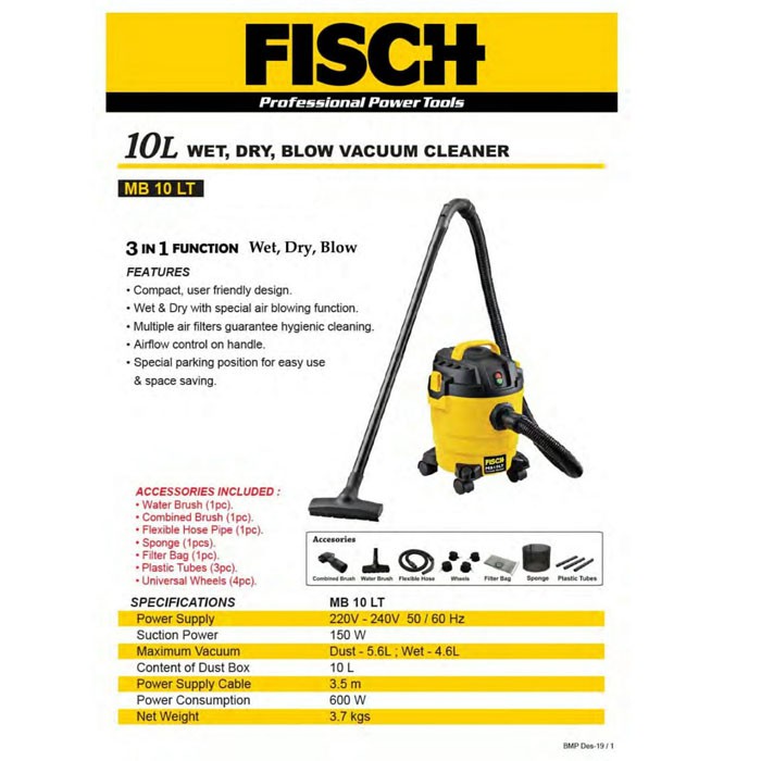 Fisch MB10LT 3 in 1 Vacuum Cleaner 10L Wet Dry Blow