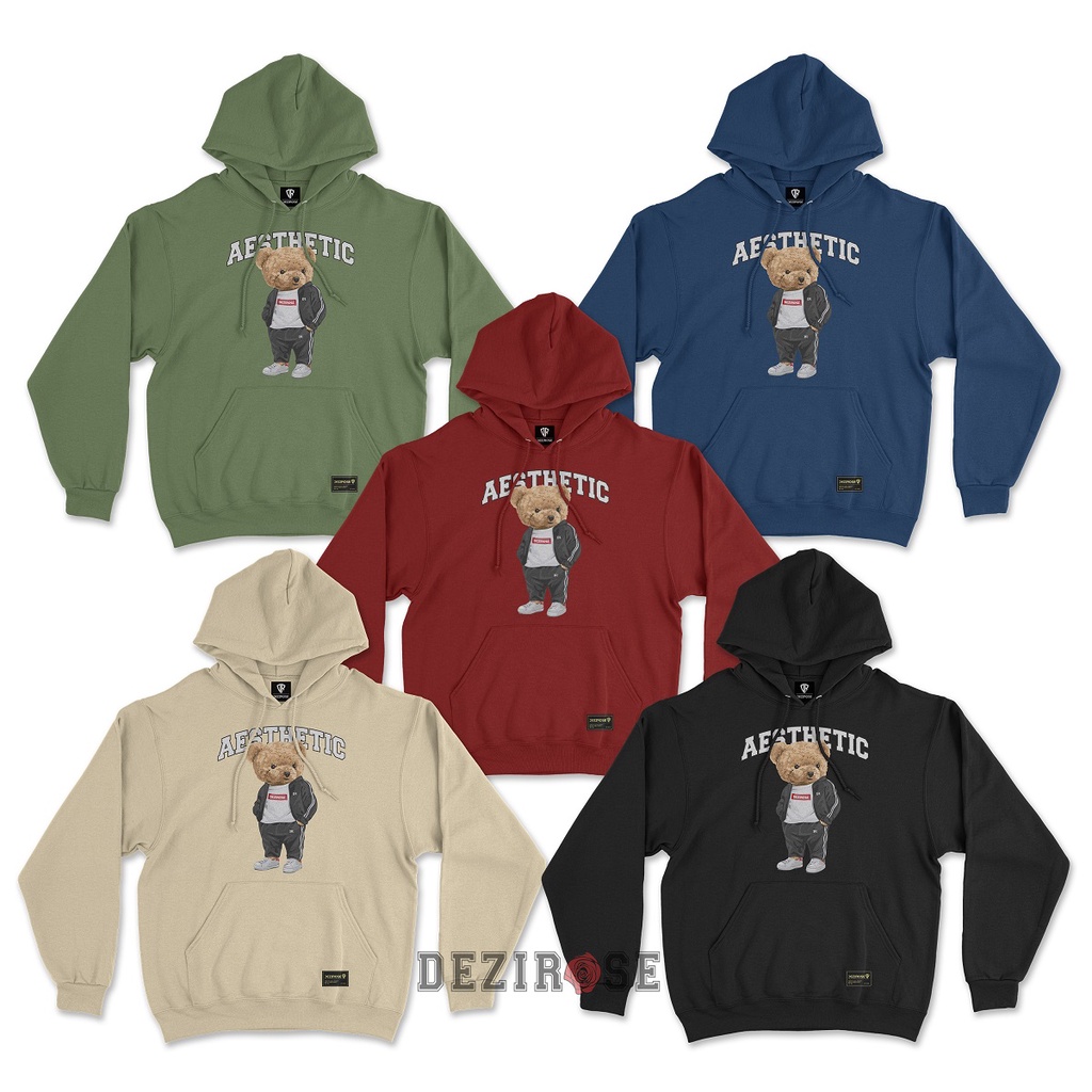 DEZIROSE Sweater Hoodie Bear Aesthetic Pria &amp; Wanita Distro Fleece Tebal Premium Size M-XXL