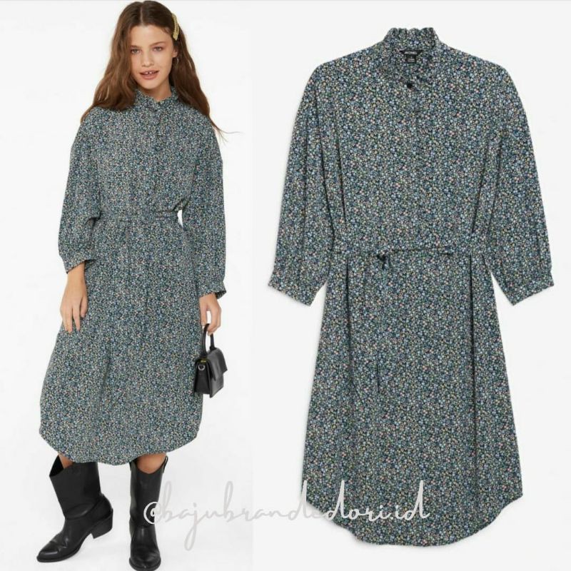 Monki Ruched Dress Floral Green