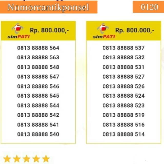 Nomor cantik simpati 0813 seri panca 88888 rapi#0120
