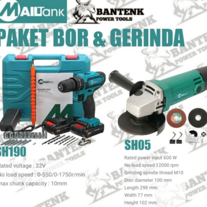 paket bor cordlees 32v dan gerinda mailtank SH 05