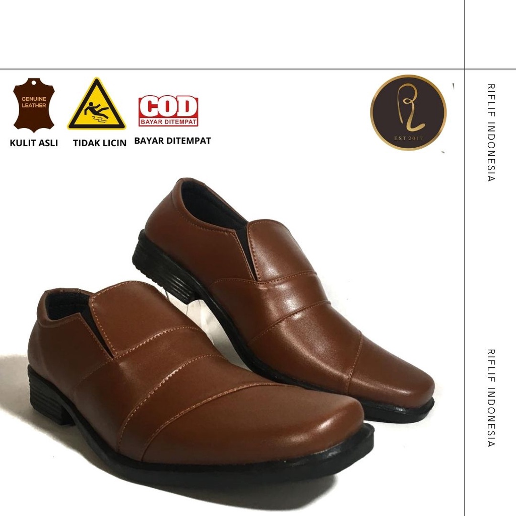 SALE!! SALE!! Sepatu Formal untuk Laki-laki Pria Dewasa bahan Synthetic leather / Sepatu Kerja Kantor untuk cowok murah elegan warna Hitam dan Mocca