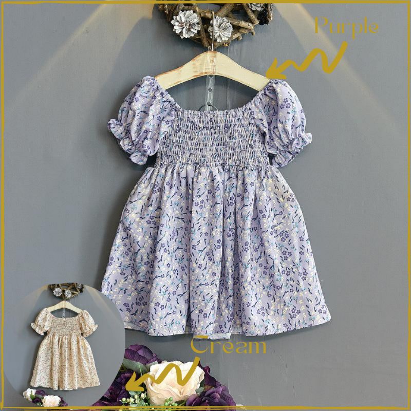 Dress smoke Anak Perempuan Import - Motif Little Flower Shakeel