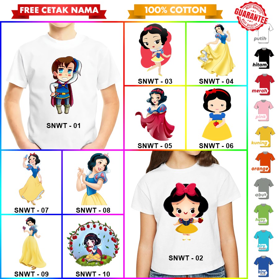 [FREE NAMA!!] Baju Kaos ANAK DAN DEWASA SNOW WHITE BANYAK MOTIF