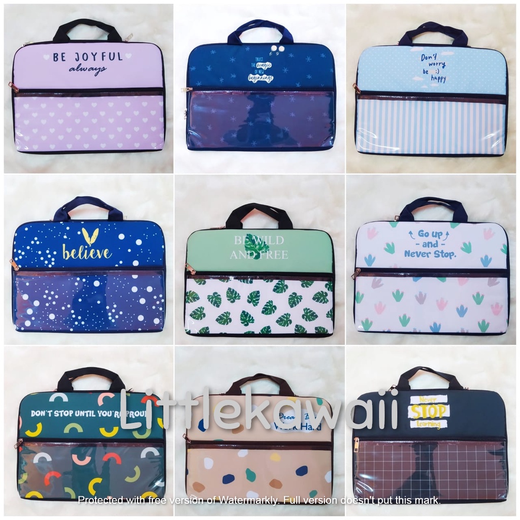 LK/Tas Laptop Quotes Gambar Motif Kantong Depan Mika Mix 14 Inch