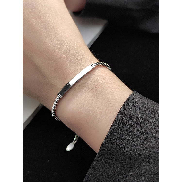 Gelang Tangan Sterling Silver 925 Adjustable Motif Geometri Persegi Panjang Untuk Wanita