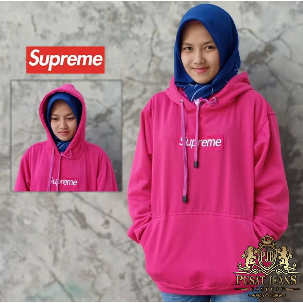 RCL - Jaket Hoodie Supreme Cewek Wanita Logo Bordir Merah Abu Putih Hitam Biru Dongker