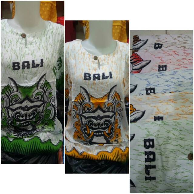 Terkini Baju Bali Unisex Motif Barong Dasar Putih Corak Warna