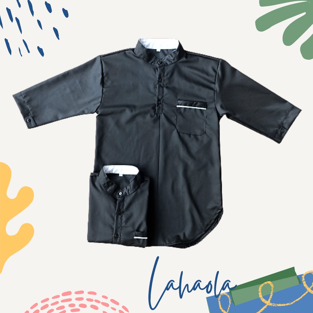 Baju Koko kurta anak sampai dewasa putih hitam lengan 3/4 toyobo