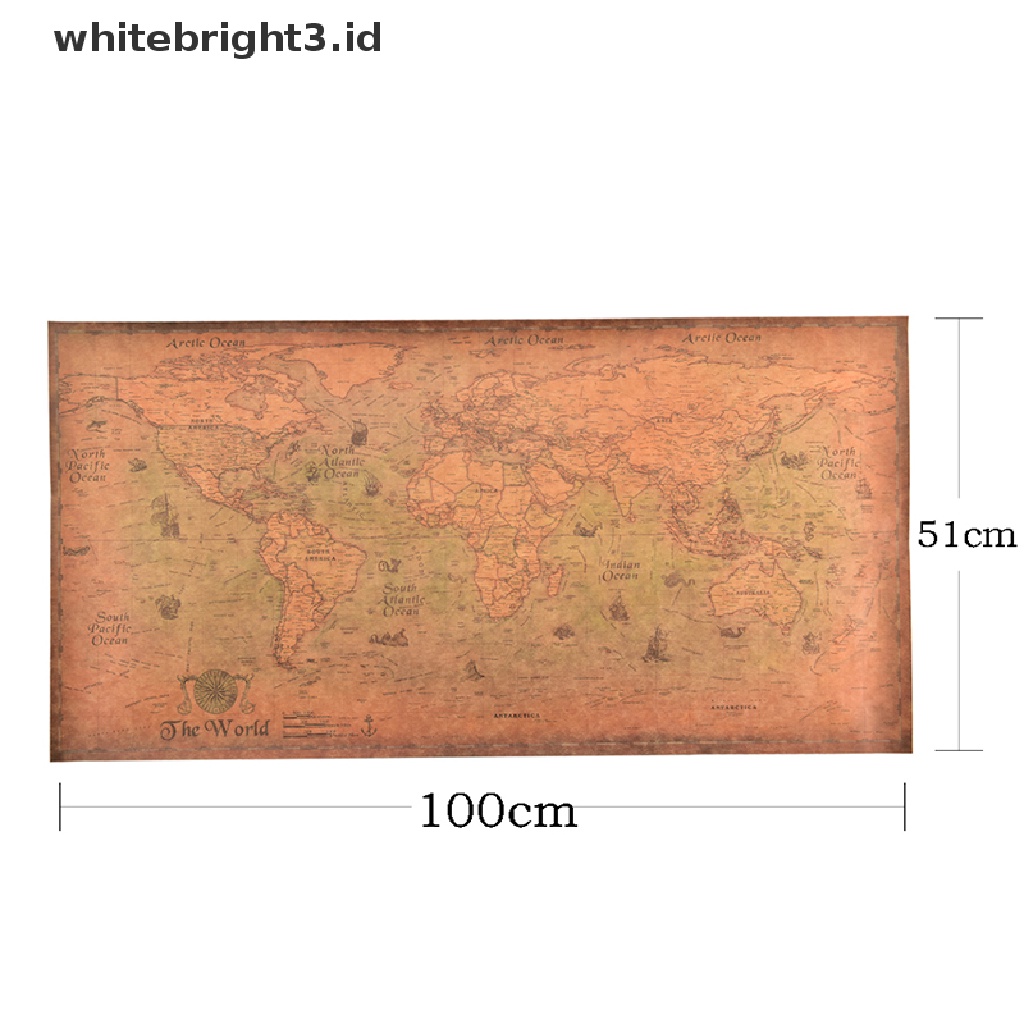 (whitebright3.id) Poster Peta Dunia Tua Ukuran 100x51cm Model Vintage / Retro Untuk Dekorasi Rumah